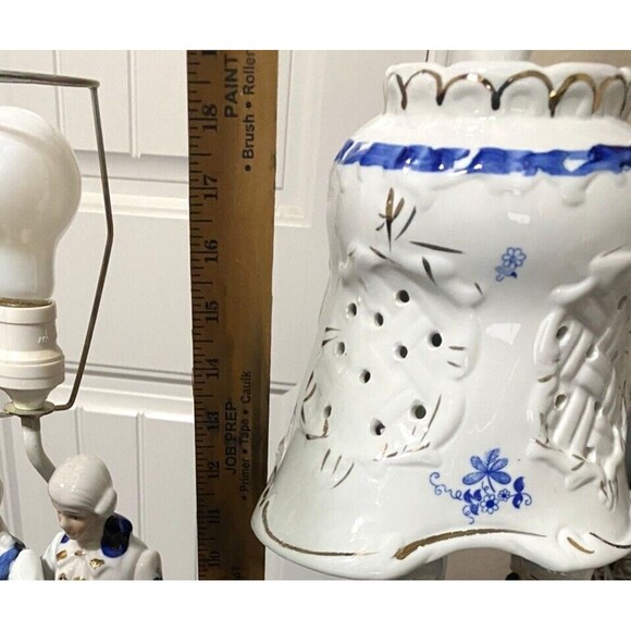 2 Vintage Porcelain Lamp Victorian Colonial Hand painted Man Woman Dog RARE 20" - Picture 15 of 16